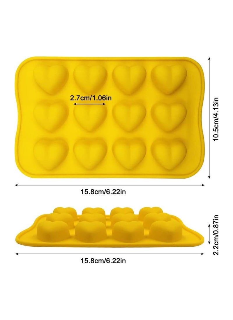 NQOOH - Heart-Shaped Silicone Molds for Chocolate Candy and Jelly 3-Pack with 12 Cavities in Red Yellow and Green - Image 1