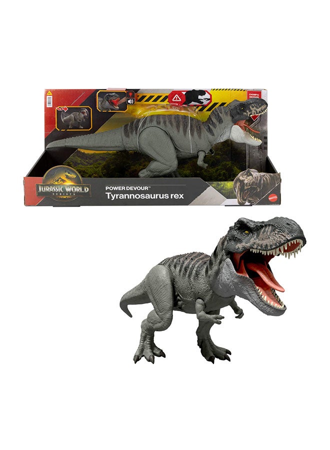 JURASSIC WORLD Mattel Rebirth Power Devour Tyrannosaurus Rex Dinosaur Figure With Tongue Activated Constant Chomp, Lights & Sounds, Digital Play  - Image 1