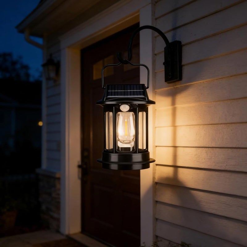 Solar Motion Sensor Lantern, Rechargeable, Ip65 Waterproof, 120° Wide Angle Warm Light, Portable Camping Lamp, Handheld Hook Or Wall Mounted for Patios, Yards - Image 3