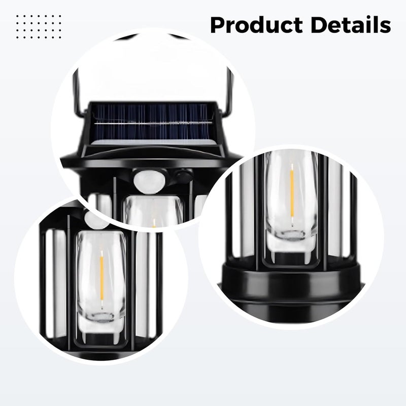 Solar Motion Sensor Lantern, Rechargeable, Ip65 Waterproof, 120° Wide Angle Warm Light, Portable Camping Lamp, Handheld Hook Or Wall Mounted for Patios, Yards - Image 2