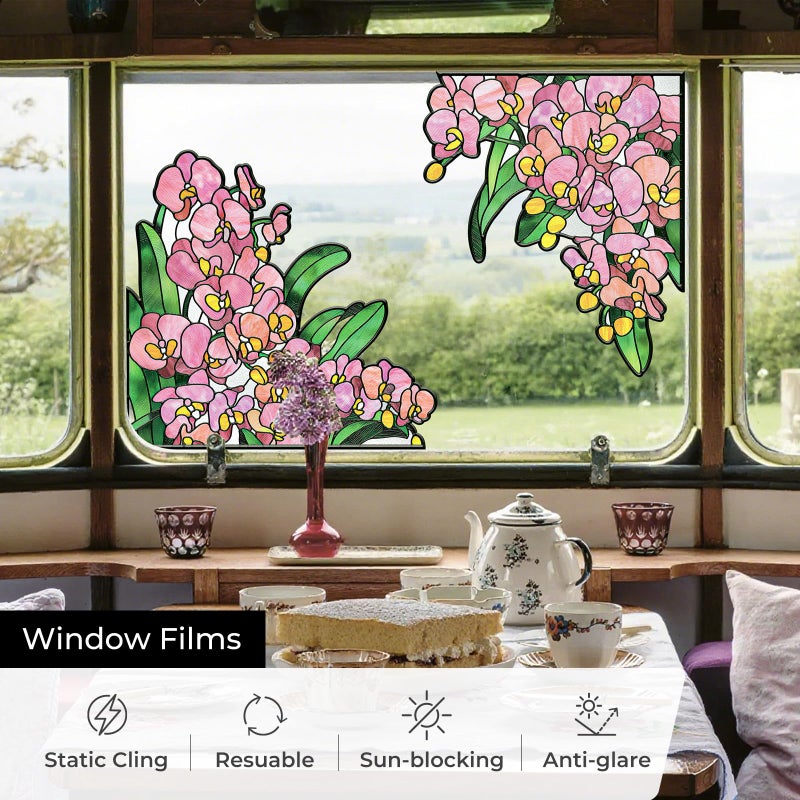 ADD.HERES Window Stickers, â€ŒStained Glass Window Privacy Film, Static Cling Window Filmï¼ŒUV Blocking Static Cling for Home Kitchen Office Bathroomï¼ˆPhalaenopsis, 17.7" X 31.5"ï¼‰ - Image 4