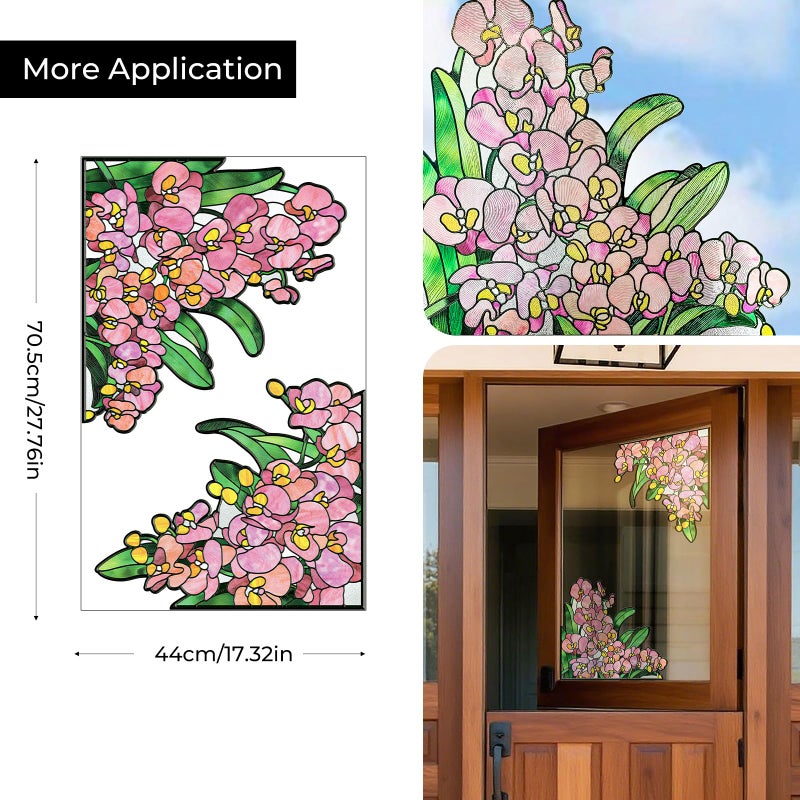 ADD.HERES Window Stickers, â€ŒStained Glass Window Privacy Film, Static Cling Window Filmï¼ŒUV Blocking Static Cling for Home Kitchen Office Bathroomï¼ˆPhalaenopsis, 17.7" X 31.5"ï¼‰ - Image 2