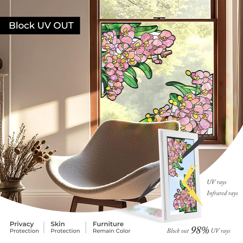 ADD.HERES Window Stickers, â€ŒStained Glass Window Privacy Film, Static Cling Window Filmï¼ŒUV Blocking Static Cling for Home Kitchen Office Bathroomï¼ˆPhalaenopsis, 17.7" X 31.5"ï¼‰ - Image 5
