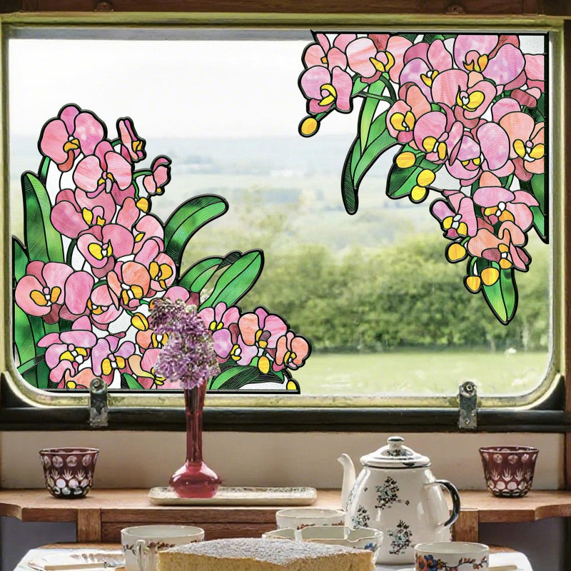 ADD.HERES Window Stickers, â€ŒStained Glass Window Privacy Film, Static Cling Window Filmï¼ŒUV Blocking Static Cling for Home Kitchen Office Bathroomï¼ˆPhalaenopsis, 17.7" X 31.5"ï¼‰ - Image 3