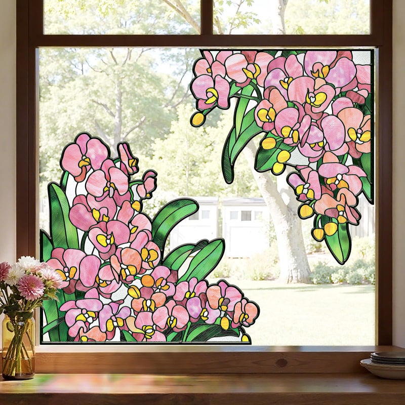 ADD.HERES Window Stickers, â€ŒStained Glass Window Privacy Film, Static Cling Window Filmï¼ŒUV Blocking Static Cling for Home Kitchen Office Bathroomï¼ˆPhalaenopsis, 17.7" X 31.5"ï¼‰ - Image 1
