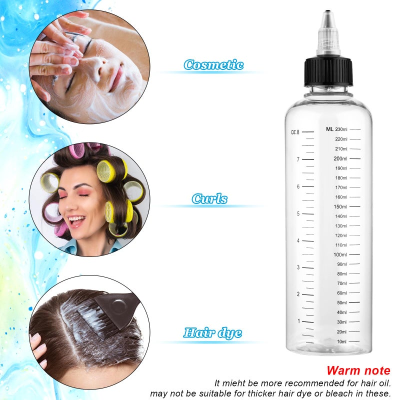 WLLHYF 2 Pack Applicator Bottles for Hair, 8.5 Ounce Plastic Hair Oil Applicator with Ratio Graduated Scale Twist-On Top Tip Cap - Image 4