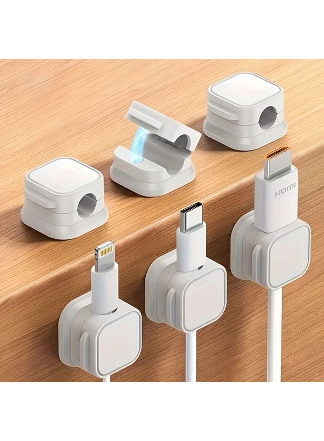 6pcs White Cable Clip Organizer Strong Adhesive No Drilling PVC Home Office Wire Management - Image 1