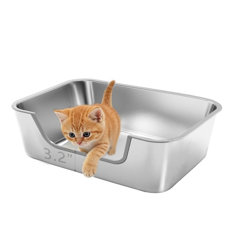 Tehoao Low Entry Stainless Steel Litter Box for Small Cat Metal Kitty Litter Boxes for Kittens Injured Cats Shallow Litter Pan for Small Medium Pets Easy to Clean NonStick 157L118W59H - Image 2