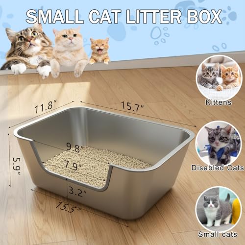 Tehoao Low Entry Stainless Steel Litter Box for Small Cat Metal Kitty Litter Boxes for Kittens Injured Cats Shallow Litter Pan for Small Medium Pets Easy to Clean NonStick 157L118W59H - Image 3