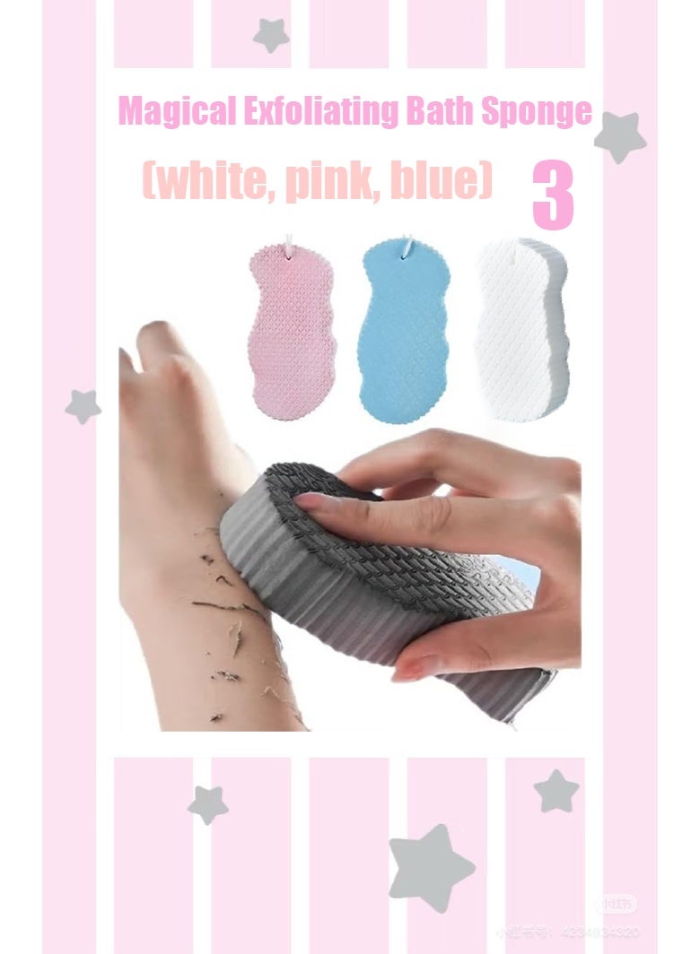 3 Pieces of Magical Exfoliating Bath Sponge, 3D Super Soft Exfoliating, Skin-Friendly, Reusable, Suitable for Adults, Children and Pregnant Women. (Pink+blue+grey) - Image 1