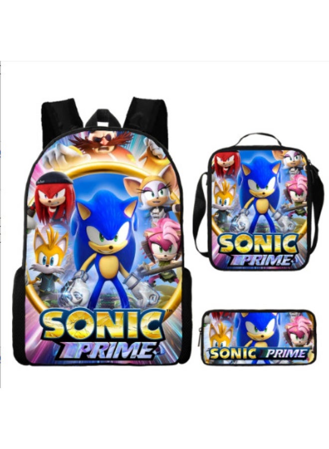 Sonic Prime New Sonic Backpack, Pencil Case Crossbody Bag, Three-Piece Style, Boys' and Girls' Backpack, Casual Sports Travel Backpack, Student Schoolbag - Image 1