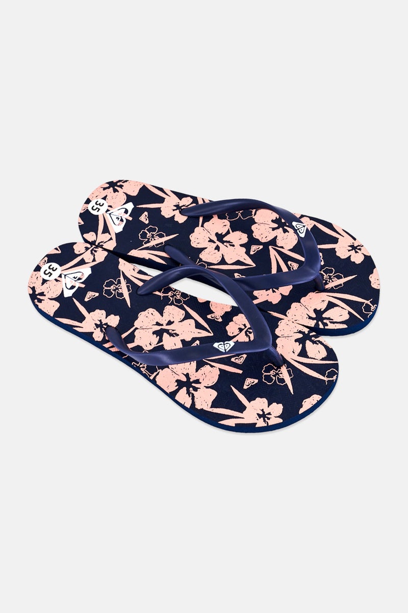 Roxy Kids Girl Brand Logo Slip On Slippers, Dark Navy - Image 3