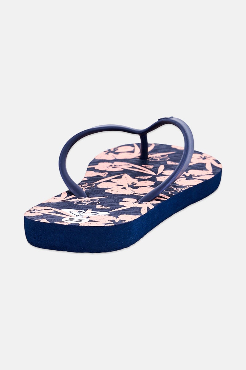 Roxy Kids Girl Brand Logo Slip On Slippers, Dark Navy - Image 4