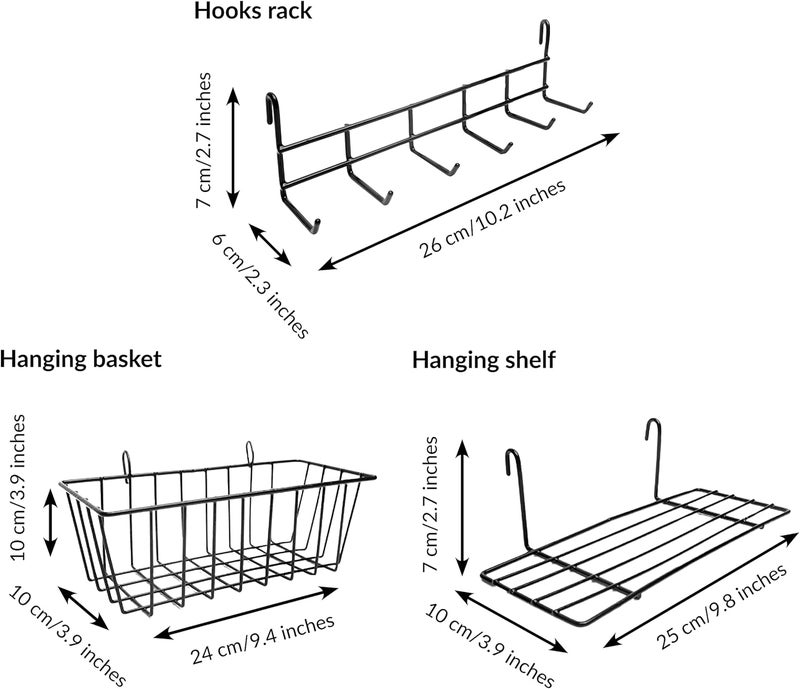 ODOXIA Wall Grid Accessories: Hanging Basket, Hooks Rack & Shelf | Wire Panel Display Shelf & Hooks | Grid Storage - Image 3