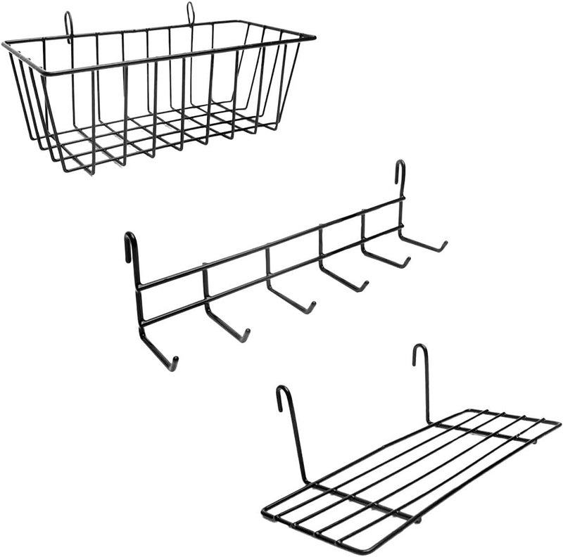 ODOXIA Wall Grid Accessories: Hanging Basket, Hooks Rack & Shelf | Wire Panel Display Shelf & Hooks | Grid Storage - Image 1