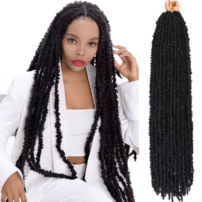 ZRQ 36 Inch Long Butterfly Locs Crochet Hair 6 Packs Prelooped Black Distressed Locs Goddess Soft Locs Crochet Braids Synthetic Boho Locs Hair Extensions For Women 1B