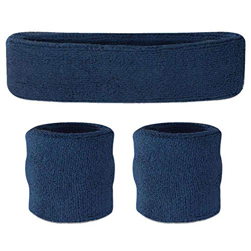 Suddora Sweatbands Set, Moisture Wicking 2 Wristbands and 1 Headband, Breathable Terry Cloth Athletic Bands for Basketball, Tennis, Yoga, Gym, Sweat Bands for Costumes and Cosplay Navy - Image 4