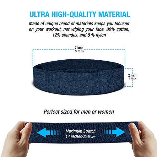 Suddora Sweatbands Set, Moisture Wicking 2 Wristbands and 1 Headband, Breathable Terry Cloth Athletic Bands for Basketball, Tennis, Yoga, Gym, Sweat Bands for Costumes and Cosplay Navy - Image 3