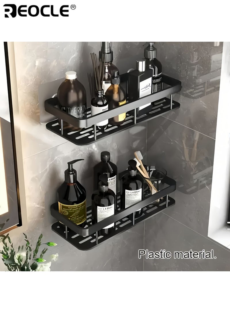 ريوكل رف حمام جداري ٢ قطعة بسعة كبيرة وموفر للمساحة رف عائم بدون حفر للحمام والمطبخ لتخزين أدوات التجميل واللوازم المختلفة - Image 3