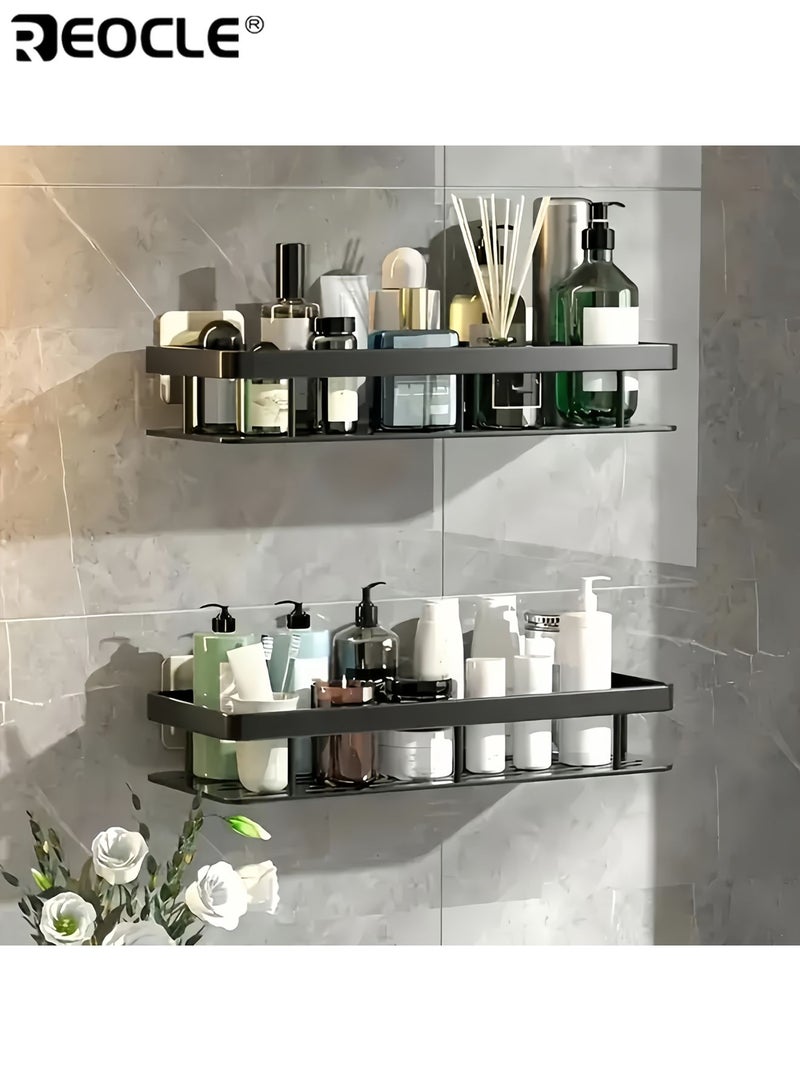 ريوكل رف حمام جداري ٢ قطعة بسعة كبيرة وموفر للمساحة رف عائم بدون حفر للحمام والمطبخ لتخزين أدوات التجميل واللوازم المختلفة - Image 2