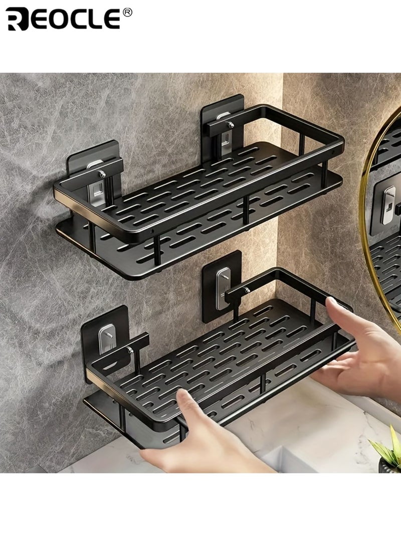 ريوكل رف حمام جداري ٢ قطعة بسعة كبيرة وموفر للمساحة رف عائم بدون حفر للحمام والمطبخ لتخزين أدوات التجميل واللوازم المختلفة - Image 1