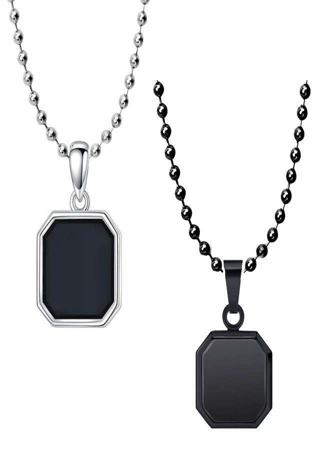 Okos Men's Fashion Jewellery Combo of 2 Rhodium and Black Plated Geometric Octagone Design Trendy Pendant Locket With Black Enamel For Boys and Men PD1000882SQR - Image 1