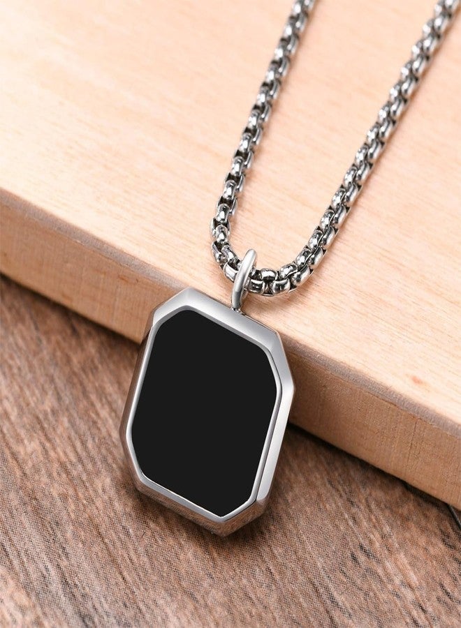 Okos Men's Fashion Jewellery Combo of 2 Rhodium and Black Plated Geometric Octagone Design Trendy Pendant Locket With Black Enamel For Boys and Men PD1000882SQR - Image 4
