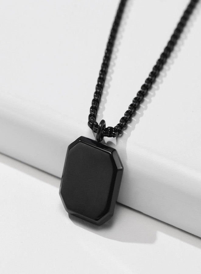 Okos Men's Fashion Jewellery Combo of 2 Rhodium and Black Plated Geometric Octagone Design Trendy Pendant Locket With Black Enamel For Boys and Men PD1000882SQR - Image 5