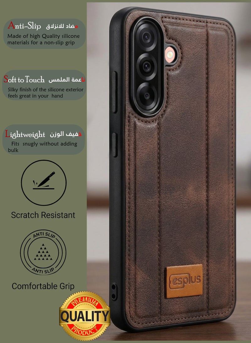Samsung Galaxy A26 5g Premium Silicone Leather Finish Back Case  | High Quality Silicone Case Cover Designed for Samsung Galaxy A26 5g  | Ultimate Impact Protection ,Shockproof, Anti-Fingerprint , Comfortable feel and Durable back protection Case for Samsung Galaxy A26 5g  - Black/Brown - Image 2
