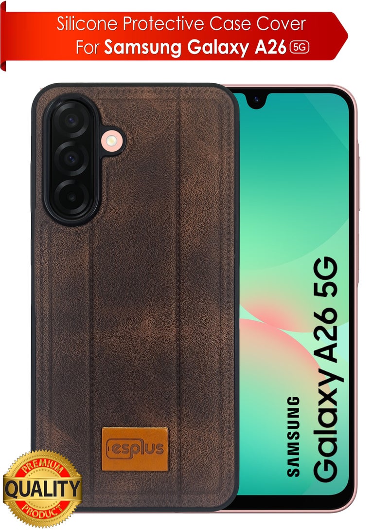 Samsung Galaxy A26 5g Premium Silicone Leather Finish Back Case  | High Quality Silicone Case Cover Designed for Samsung Galaxy A26 5g  | Ultimate Impact Protection ,Shockproof, Anti-Fingerprint , Comfortable feel and Durable back protection Case for Samsung Galaxy A26 5g  - Black/Brown - Image 1