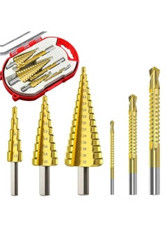 Serplex Serplex 6PCS Step Drill Bits Set HSS High Speed Steel for Stainless Steel Metal Wood Plastic Drilling 432MM420 MM412MM6MM8MM3MM with Case for Woodworking DIY Lovers  - Image 1