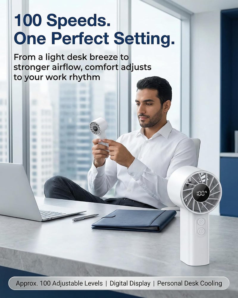 ALLESM 2026 NEW Portable Fan, Handheld Fan, Mini Fan, Rechargeable USB Personal Fan with 100 Speeds, 3600mAh, Digital Display, Type-C, 11000 RPM for Travel Office Outdoor Home - Image 4