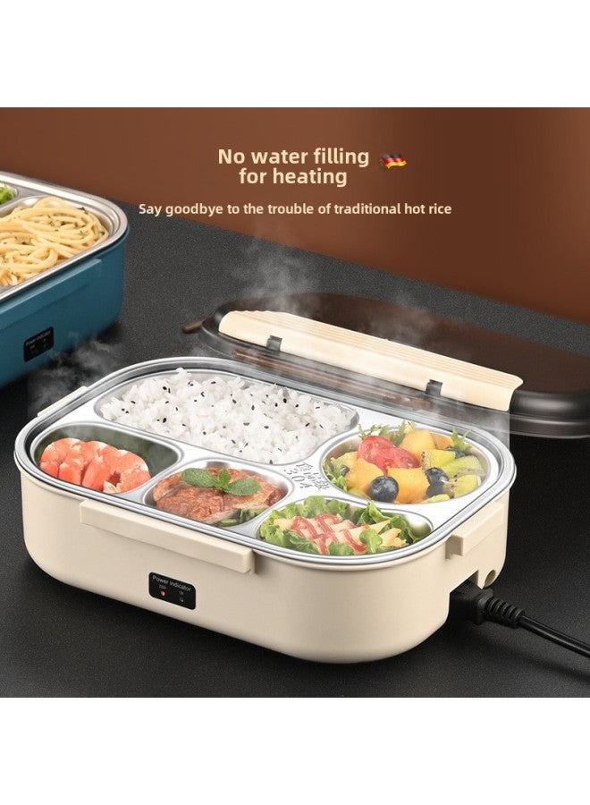 Electric Lunch Box Water Injection-free Heating Plug-in Electric Car Insulation Large Capacity Food Separated Hot Lunch Box-Specifications:(Creamy-white) Electric Lunch Box Five Grids * With Spoon - Image 4