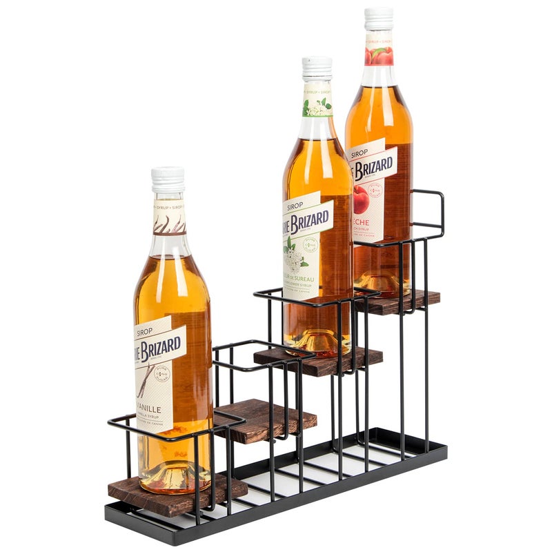 J JACKCUBE DESIGN Coffee Syrup Organizer Rack Rustic Wood and Metal Wire 4Tier Display Holder Coffee Station Bar Accessory for Syrup Wine Dressing Bottle Countertop Display Storage Stand for Kitchen  MK816A