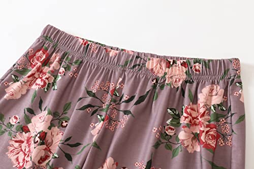 Vozanet Women's V Neck Sexy Pajama Sets Capri Sleepwear Floral Elegant Nighty 2PCS Plus Size S-3XL, Florals-Brown, Large - Image 5