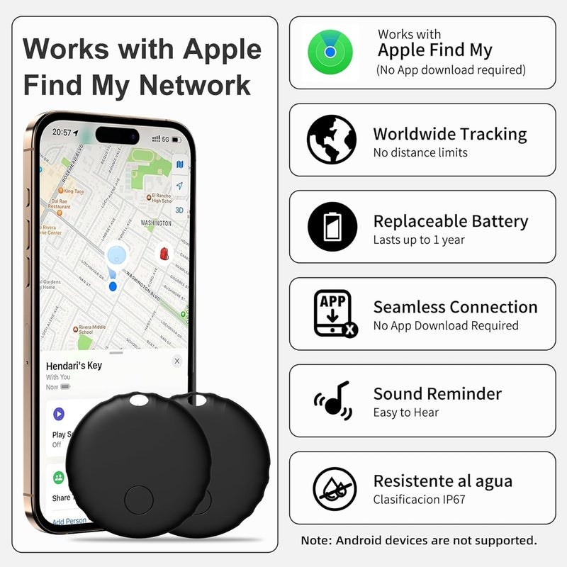 umoven Tracker Tag, Smart Tag Works with Find My App (iOS 14.6 Above), Keys Finder and Item Locator for Luggage, Backpack, Suitcases and More, Replaceable Battery, IP67 Waterproof Tracking Tags-5 Pack(Black) - Image 2