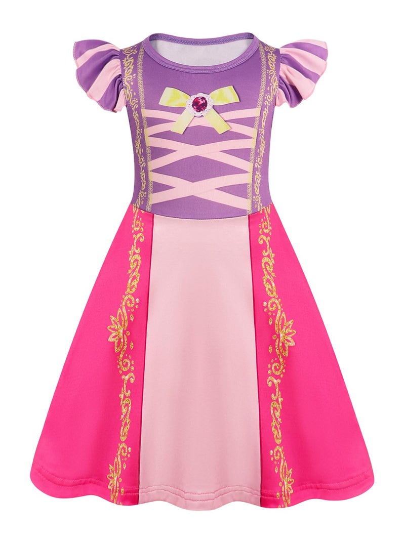 Jurebecia Girls Nightgowns Princess Nightdress Flutter Short Sleeves Pajamas Sleepwear for Toddler Kids Nightie Dress, Purple Pink, 4-5 years - Image 1