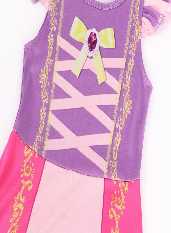 Jurebecia Girls Nightgowns Princess Nightdress Flutter Short Sleeves Pajamas Sleepwear for Toddler Kids Nightie Dress, Purple Pink, 4-5 years - Image 4