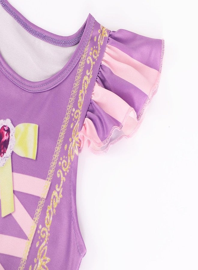 Jurebecia Girls Nightgowns Princess Nightdress Flutter Short Sleeves Pajamas Sleepwear for Toddler Kids Nightie Dress, Purple Pink, 4-5 years - Image 3
