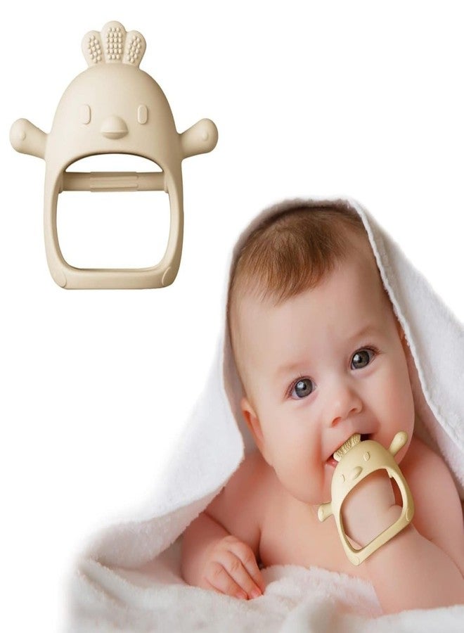 lizepto Baby Toy - 2 in 1 Teether for Infants | Silicone & Neem Wood Teether | BPA Free, Soft, Safe & Non-Toxic Chewing Toy for Babies | Natural Soothing Relief (Beige Teether) - Image 1