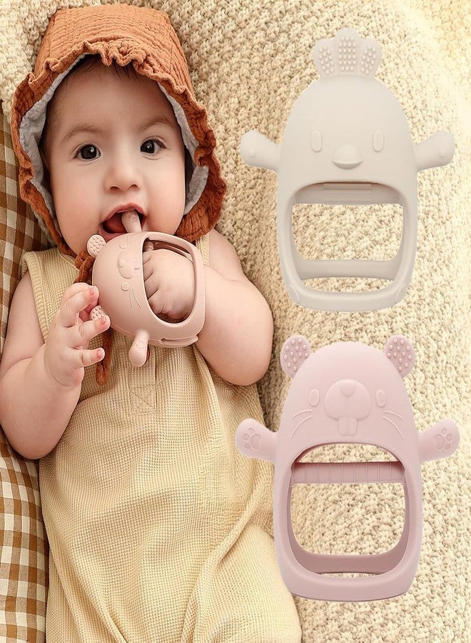 lizepto Baby Toy - 2 in 1 Teether for Infants | Silicone & Neem Wood Teether | BPA Free, Soft, Safe & Non-Toxic Chewing Toy for Babies | Natural Soothing Relief (Beige Teether) - Image 2