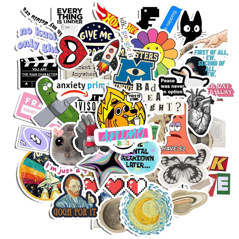 50pcs Aesthetic Sticker pack Perfect for wall art craft Laptop Computer Car Water Bottle Travel Case Guitar Luggage Motorbikes(Hd Colors,Water/Splash resistant, Non Residue Removal,) (50pcs Aesthetic)  - Image 1