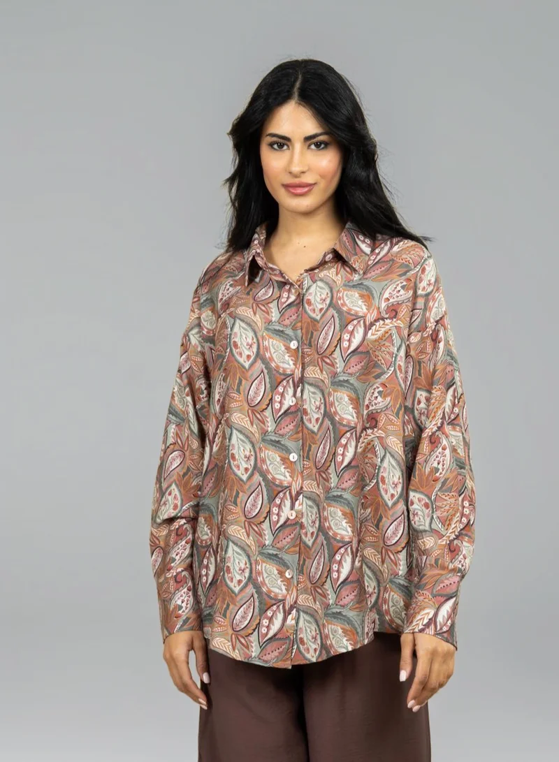 Bond Earthline Maroon Leaf Printed Shirt & Pants Co-Ord Set