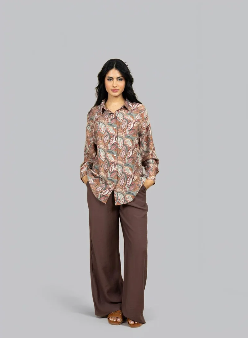 Bond Earthline Maroon Leaf Printed Shirt & Pants Co-Ord Set