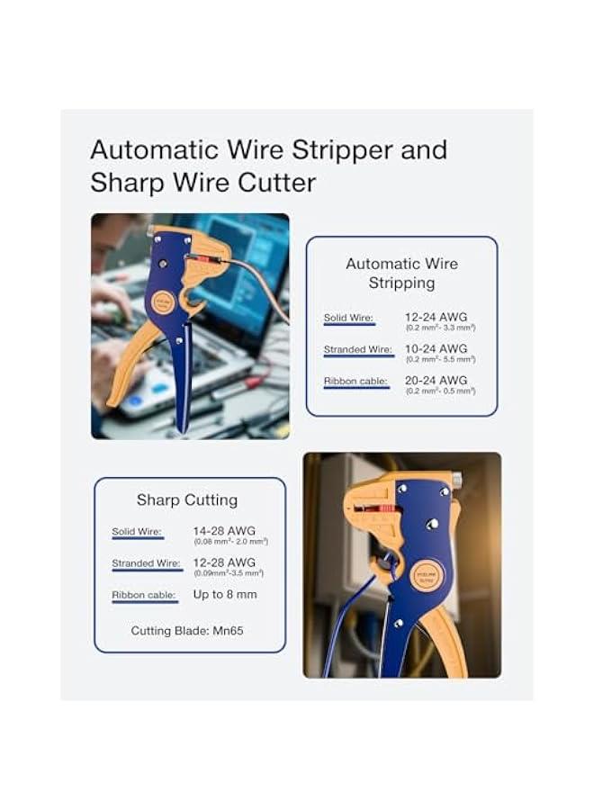 Wire Stripper and Cutter, Professional Quick Strip Automatic Wire Stripper, 2 in 1 Adjustable Electrical Cable Wire Stripping Tool&Eagle Nose Self-Adjusting Wire Pliers (7-Inch) - Image 2