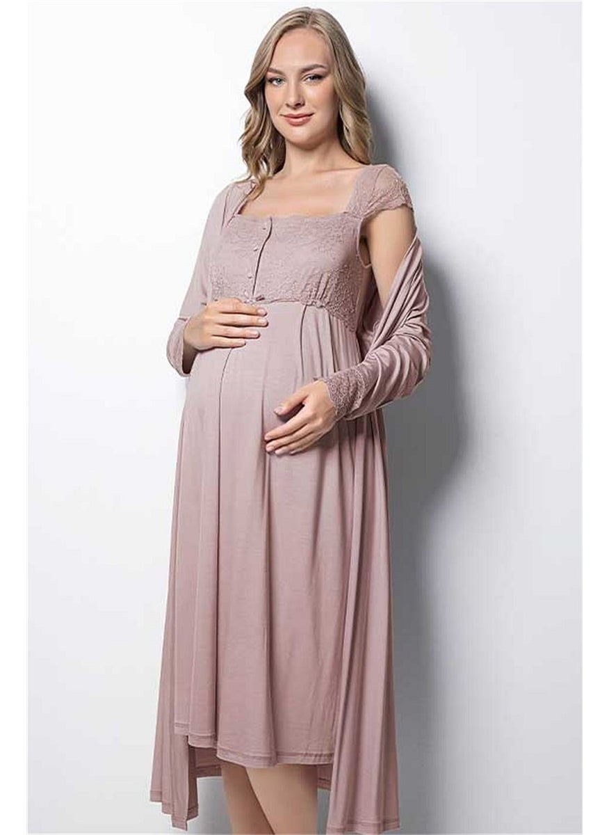 Monamise Women's Mink Maternity Nightgown and Dressing Gown Set 18438  - Image 1