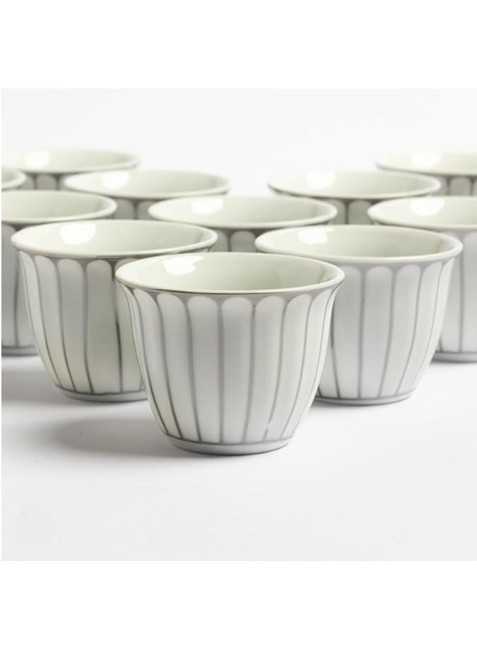 Arabic Coffee Cup Set 12 Piece Premium Porcelain White Striped Silver Glitter | Saudi Coffee Cups | Coffee Cups for Hospitality  - Image 2