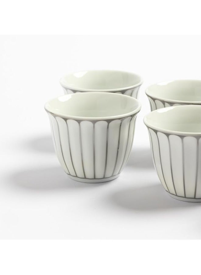 Arabic Coffee Cup Set 12 Piece Premium Porcelain White Striped Silver Glitter | Saudi Coffee Cups | Coffee Cups for Hospitality  - Image 3
