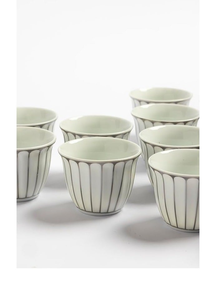 Arabic Coffee Cup Set 12 Piece Premium Porcelain White Striped Silver Glitter | Saudi Coffee Cups | Coffee Cups for Hospitality  - Image 4