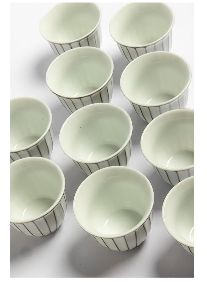 Arabic Coffee Cup Set 12 Piece Premium Porcelain White Striped Silver Glitter | Saudi Coffee Cups | Coffee Cups for Hospitality  - Image 5